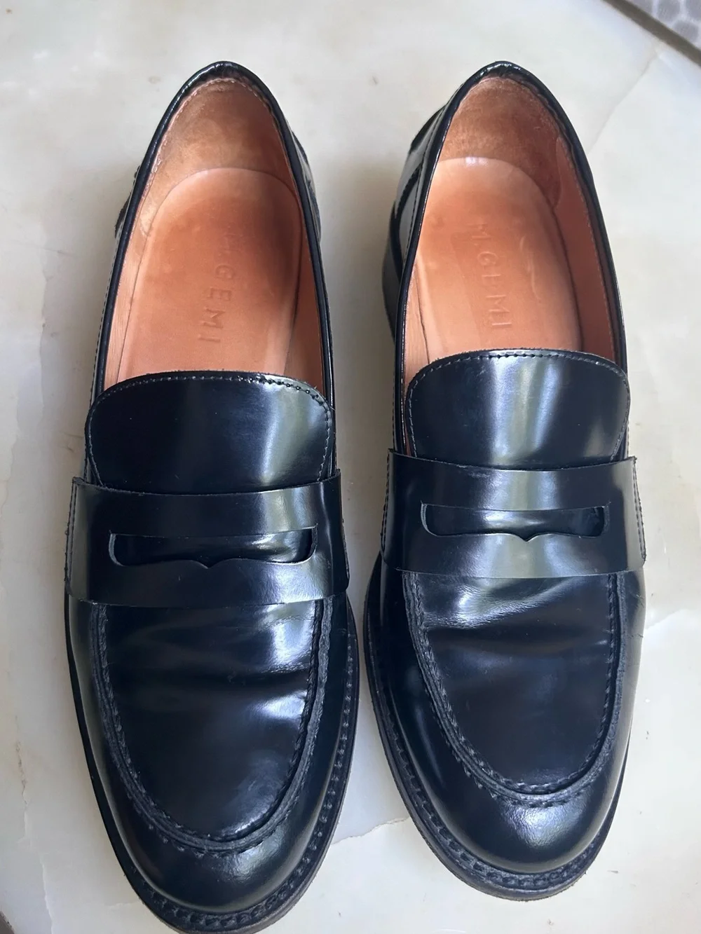 M. Gemi Black Patent  Leather Penny Loafers 39 8.5